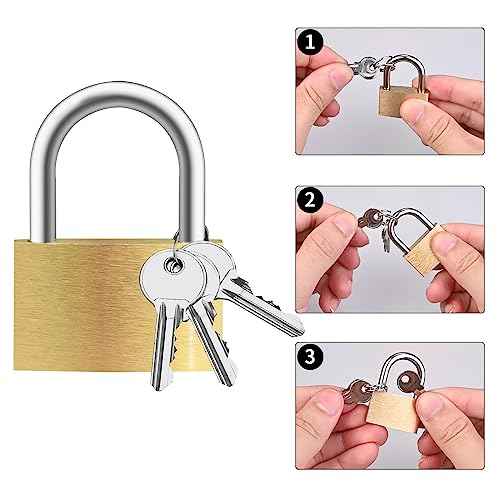 4pcs Solid Brass Padlock with Key, Small Pad Lock with Key, Padlocks with 12 Same Keys, Storage Lock Shackle for Locker Outdoor Indoor Use