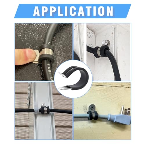 36PCS 1/2" Double Cable Clamps 304 Stainless Steel with Upgraded Riveted Reinforcement. Rubber Cushioned Insulated Loop Clamps for Pipe and Metal Wire