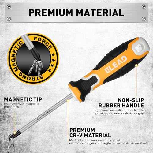 6-Piece Magnetic Screwdrivers Set, 3 Phillips and 3 Slotted Tips Professional Cushion Grip Screwdriver Set