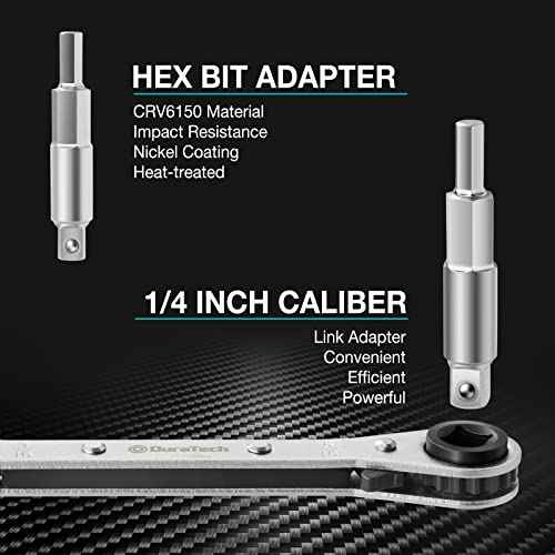 DURATECH 4 IN 1 HVAC Service Wrench, 3/16", 1/4", 5/16", 3/8", Air Conditioning & Refrigeration Equipment, Hex Bit Adapter