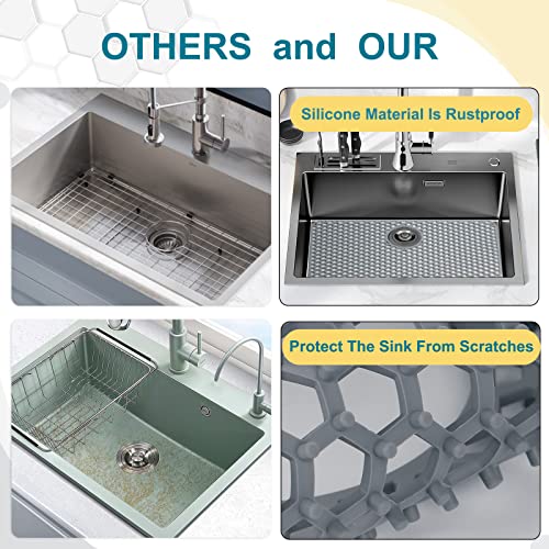 Bestjing 26x14 Inch Silicone Sink Protector Mat for Farmhouse Kitchen Sink - Gray, 1 Pack