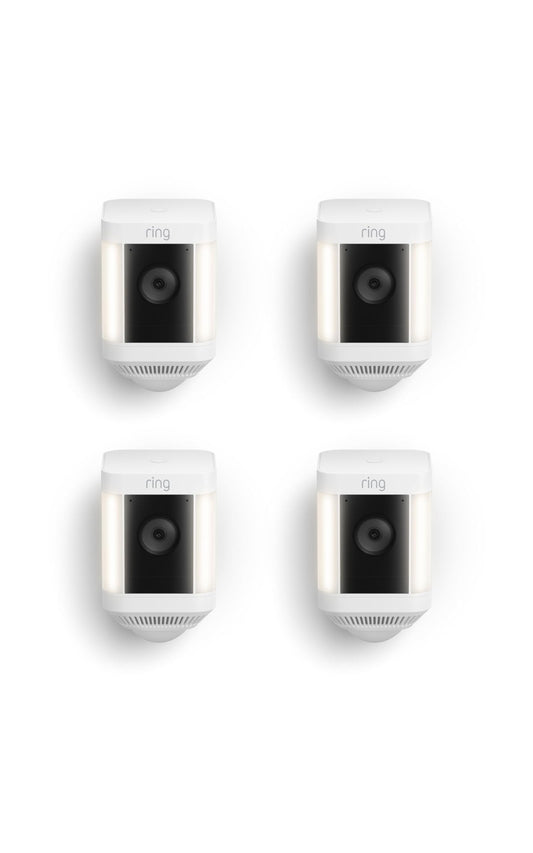 Ring Spotlight Cam Plus, Battery, Home or business security with HD video, Two-Way Talk, Color Night Vision, and Security Siren, 4-pack, White