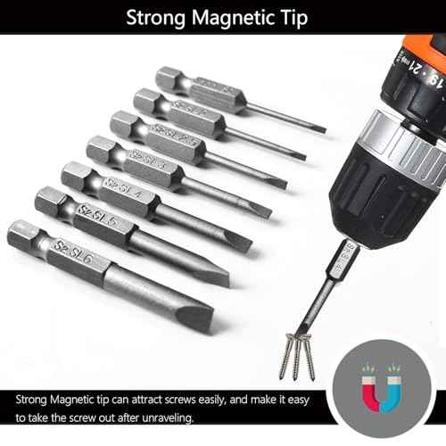 7 Pieces Slotted Bit Set 1.6-6.0mm Flat Head Screwdriver Bits 1/4 Inch Hex Shank 2" Long