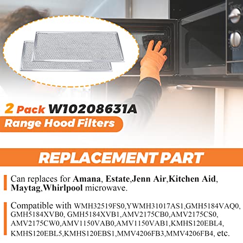 Beaquicy 2-Pack W10208631A Microwave Grease Filter 13 x 6 in - Replacement for Whirlpool/GE