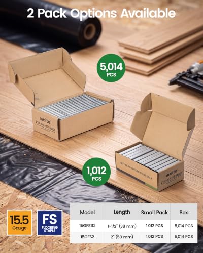 Meite 15.5 Gauge 2-Inch Flooring Staples 1,012 Pack - Compatible with Most Staplers