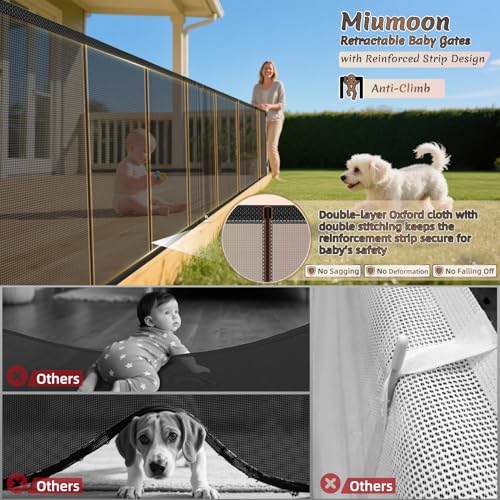 Miumoon 120 Inch Black Reinforced Retractable Baby Gate, 42" Tall