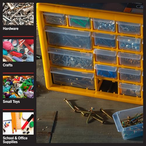 Stalwart 30-Drawer Plastic Parts Organizer — Yellow & Black