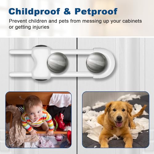 Baby Safety Cabinet Locks 4 Pack - Child Proof Latches for Cabinets & Drawers, White, Tool-Free Installation