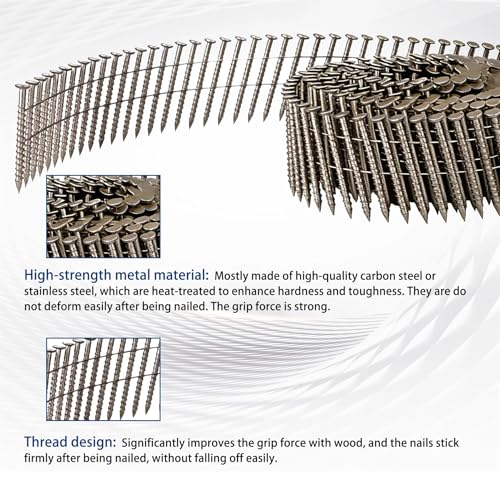 Waltyotur 3600 Count Stainless Steel Coil Nails 1-1/2 Inch x 0.09 Inch 15-Degree Ring Shank Collated Nails