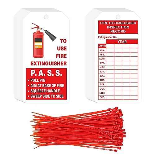 160 Sets Fire Extinguisher Tags with Adjustable Wire Ties Monthly Inspection Record Tags for Indoor Outdoor 4.2 x 2.1 Inch