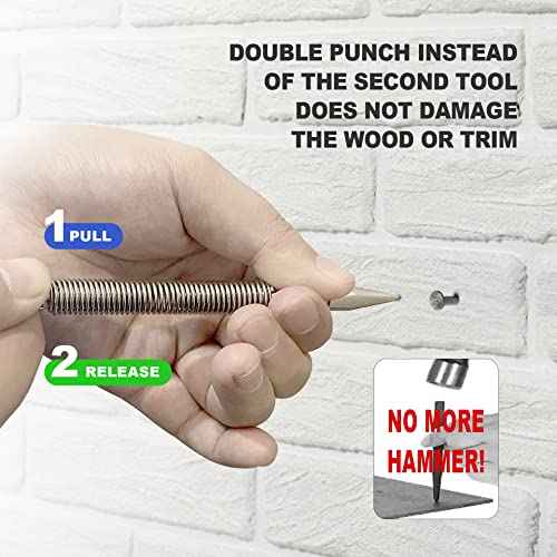 Spring Loaded Nail Set Tools,2-PCS Dual Head Nail Setter and Hinge Pin Punch Set, Hammerless 1/16¡È& 3/32¡ÈSpring Nail Set, Super Strong Force Door Pin Removal Tool
