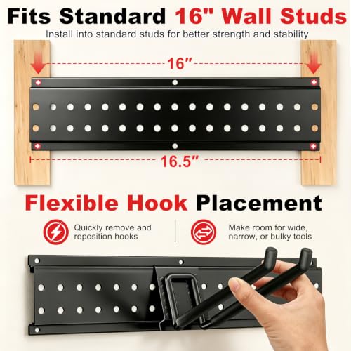ZICANYCO 49.5-Inch Garage Tool Organizer Wall Mount with 10 Adjustable Heavy-Duty Hooks, 3 Panels, Holds Up to 400 lbs