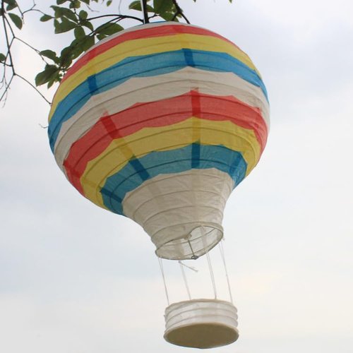 Namzi 16in Hanging Hot Air Balloon Paper Lanterns, Reusable Chinese Japanese Party Ball Lamps Decorations Wedding Birthday Anniversary Christmas Engagement, Set of 6，Light Blue Stripe
