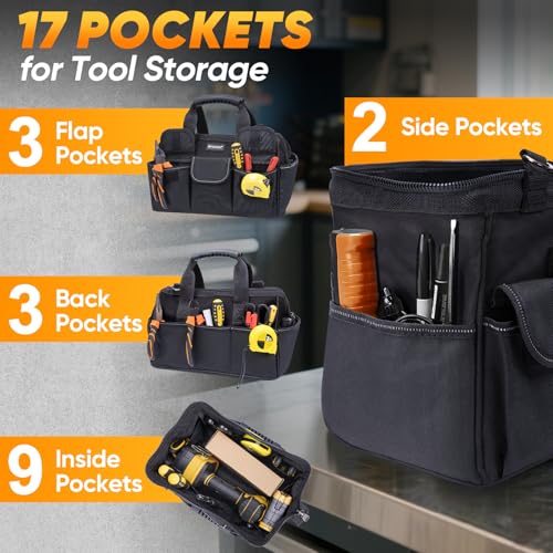 TICONN 12-Inch Heavy Duty Tool Bag Organizer with Reinforced Base & Shoulder Strap