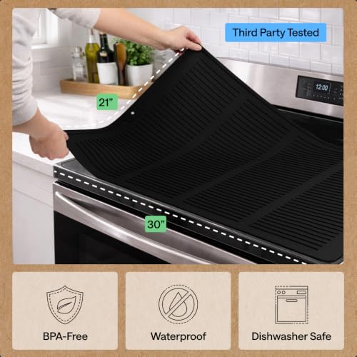 Gorilla Grip Silicone Stove Top Cover 28 x 20 in Black for Electric Stoves - Dual-Sided, Waterproof