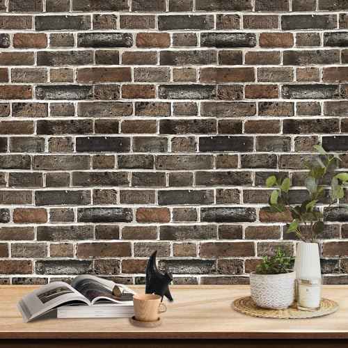Ohmywor Brick Wallpaper Peel and Stick Wallpaper, 17.7"¡¿118.11" Brown Brick Wallpaper 3D, Vintage Brick Contact Paper, Brick Texture Self Adhesive Removable Waterproof Wallpaper for Bedroom Decor