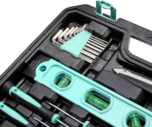 Amazon Basics 142-Piece Household Tool Kit with Storage Case - Turquoise, 13.39 x 9.25 x 2.95 inches