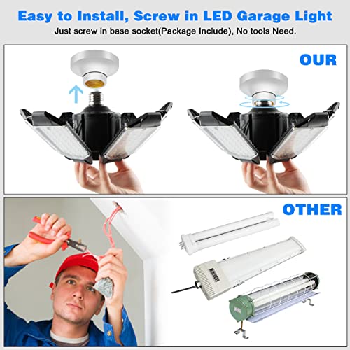 POLARPRA 160W LED Garage Ceiling Lights 2 Pack, 32000LM Daylight 6500K, Adjustable Panels