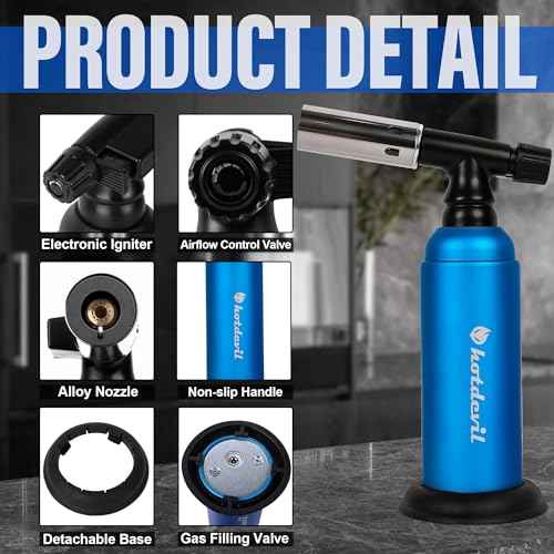 Hotdevil 20g Big Butane Torch Refillable Soldering Industrial Torch Adjustable Single Flames Blow Cooking Torch Lighter with Safety Lock for Soldering Baking Welding DIY Crafts(Butane Gas Not Include)