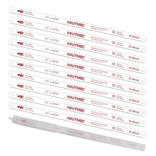 HAUTMEC 12" Hacksaw Blades 18 TPI ? 10 Pack Bi-Metal Replacement Blades with High-Speed Steel Teeth and Spring Steel Body, Professional Grade, Fits Most Hacksaw Frames