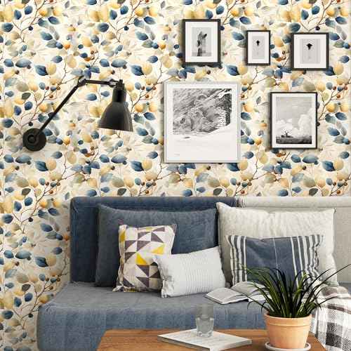 Leaf Wallpaper Peel and Stick Wallpaper Boho 17.3"x78.8" Plant Botanical Watercolor Self Adhesive Removable Wall Paper for Bedroom Leaf Contact Paper for Cabinets Vinyl