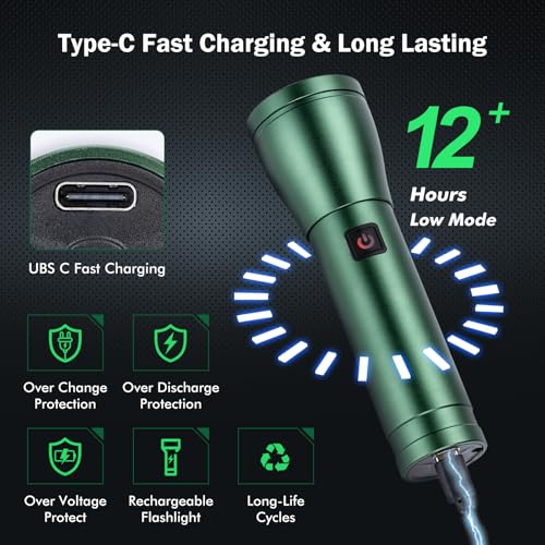 Rechargeable Flashlights 990,000L High Lumens 2 Packs, 140¡Æ Wider Beam Super Bright LED Handheld Tactical Metal Flash Lights with 3 Modes, USB C, Zoomable Beam, IP76 Waterproof for Emergency
