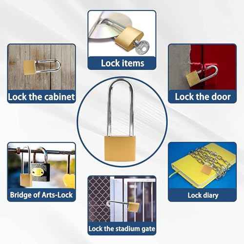 Key Locks, Shackle Length 2.63in, Long Shackle Padlocks with Keys, Gym Locker Padlocks, High Security Padlock, for Indoor, Gate, Garage