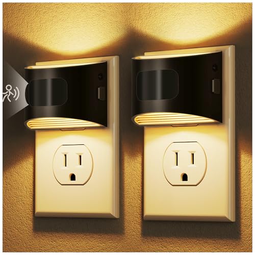 DORESshop Motion Sensor Night Light Wall Plug, Warm White, Black - 3000K