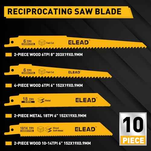 10-Piece Bi-Metal Reciprocating Saw Blade Set, Premium 6 & 8 Inch Wood & Metal Cutting Saw Blades with Storage Box