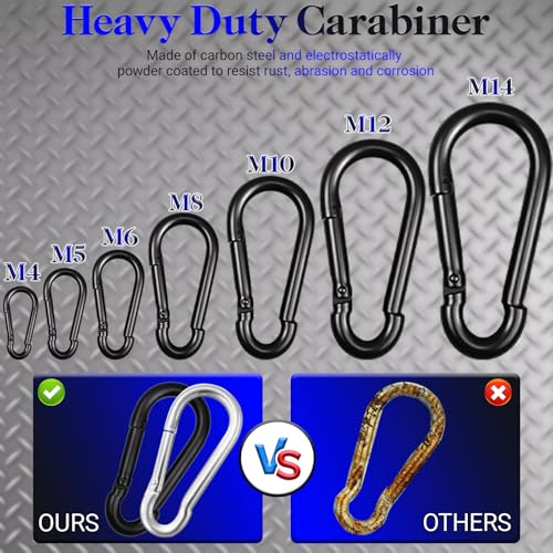 M5-2" Black Spring Snap Hook Carabiner Clip 50PCS Heavy Duty Keychain