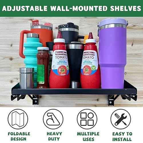 ULIBERMAGNET Garage Folding Storage Rack Shelves,100LB Metal Wall Mounted Adjustable Rail Shelf for Garage,Power Tools,Toolbox,Storage Shelves with Lip for Workshop Kitchen Office (2 Pack)