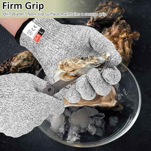 2 Pairs Cut Resistant Gloves Level 5 Protection, Safety Cutting Proof Gloves for Mandolines, Oyster Shucking, Butcher (M+L)