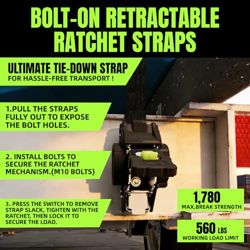 UMIRO Black-Green 2 Pack Heavy Duty 1x12ft Retractable Ratchet Straps for Cargo & Vehicles