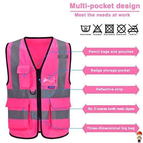 A-SAFETY Pink Safety Vests for Women,Working Safety Vest with Reflective Strips,Medium