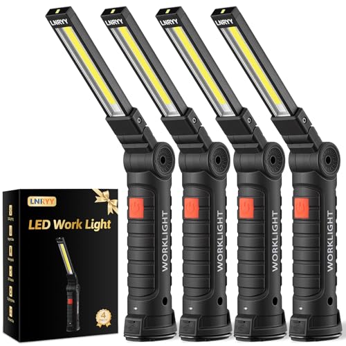 LNRYY 4-Pack Magnetic Work Light - Rechargeable, 360° Rotatable, Bright LED, Portable, Xmas Gift for Men Dad