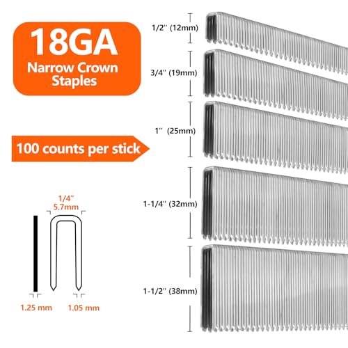 Silver 18GA 1/4" Narrow Crown Staples 1/2" Length - Galvanized Steel, Pack of 1000