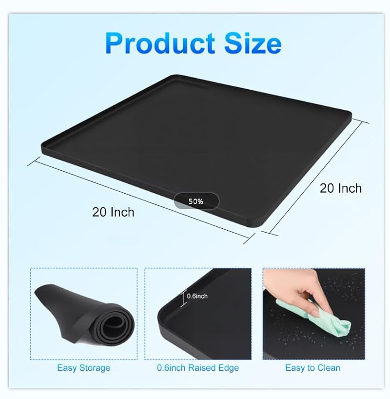 DTOMCD 19.7 x 19.7 x 0.6 in Mini Fridge Silicone Mat with Raised Edges - Leak-Proof Floor Protector
