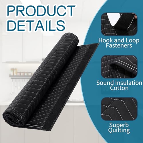 BALAPET 2 Pcs 16x46in Black Thick Quilt Dishwasher Insulation Blanket with Hook & Loop Fasteners