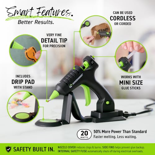 Surebonder Cordless & Corded High-Temperature Mini Hot Glue Gun with Fine Tip - 20W