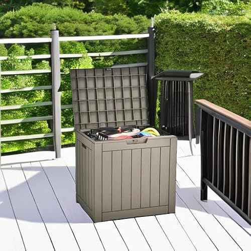 YITAHOME 31 Gallon Outdoor Storage Deck Box, Waterproof Resin Package Delivery and Storage Box with Lockable Lid for Patio Furniture Cushions, Pool Accessories, Garden Tools, Taupe