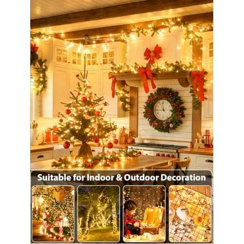 Upgraded 75.8 FT 200 LED Christmas String Lights Outdoor/Indoor, Timer & Memory Function & 8 Modes, Extendable Green Wire Waterproof Fairy String Lights for Xmas Tree Holiday Party Garden (Warm White)
