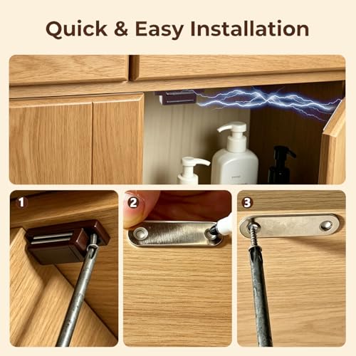 QEDT Brown Magnetic Cabinet Door Latch Pack of 12 - Strong & Durable
