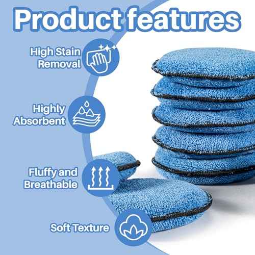 Sukh 12 Pack Microfiber Foam Car Wax Applicator Pad - Foam Applicator Pads Detailing Round 4.72 inch Polishing Sponges for Car Wax Applicator Pad Round Blue