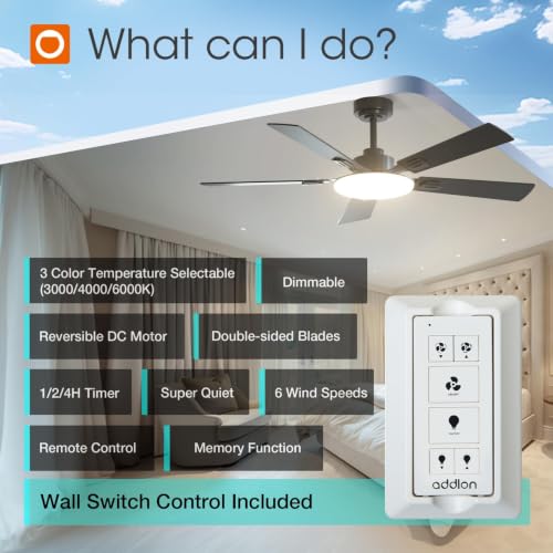 addlon 52 Inch Black Ceiling Fan with Lights, Remote & Wall Switch
