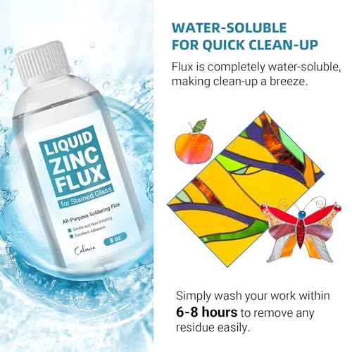 8OZ Liquid Solder Flux for Stained Glass, Handy Soldering Flux with Flux Brush, Stained Glass Paint Supplies Kit & Starter Tools, Easy Clean Up, 237ml