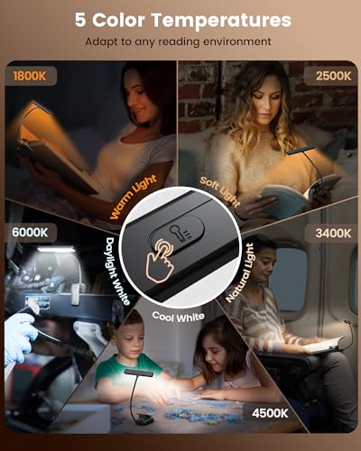 Glocusent Black LED Reading Light for Books in Bed, Bright Shadow-Free Book Light