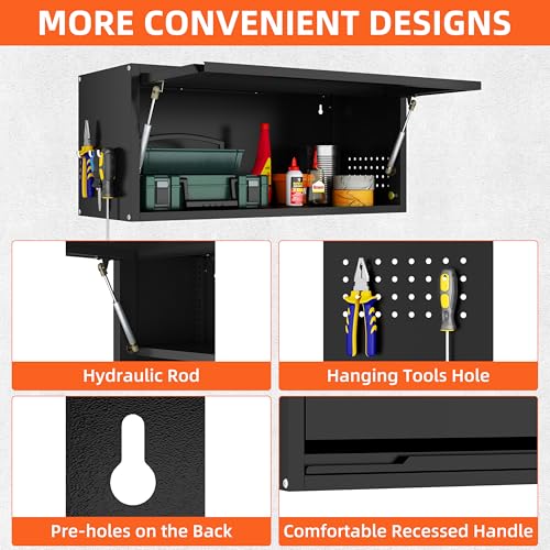 Yoonkool Black 13.8" H Garage Wall Cabinet with Up-Flip Door, 1 Door
