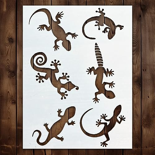 Lizard Stencil | Aztec Lizards Gecko Reptile Stencils for Painting on Wood, Glass, Wall, Rock, Fabric, Walls, Canvas, Glassware | Reptile Print Stencil