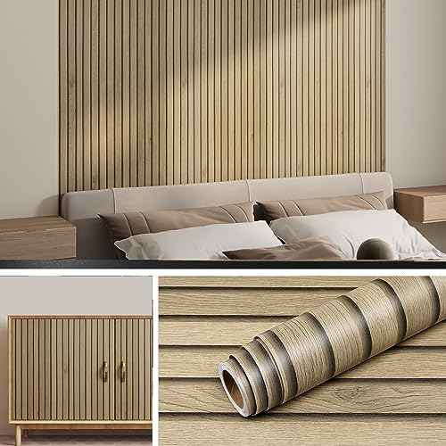 Livelynine Slats Wood Wallpaper Peel and Stick Removable Natural Wood Contact Paper Peel & Stick Accent Wall Vinyl Beadboard Paneling Faux Wood Slat Wall Panel Wallpaper for Bedroom Bathroom 15.8x78.8