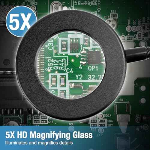 Helping Hands Soldering, PCB Holder Soldering Station Third Hand Tool with 5X Magnifying Glass with Light, 4 Arms Helping Hands Non-Slip Steel Weighted Base for Welding